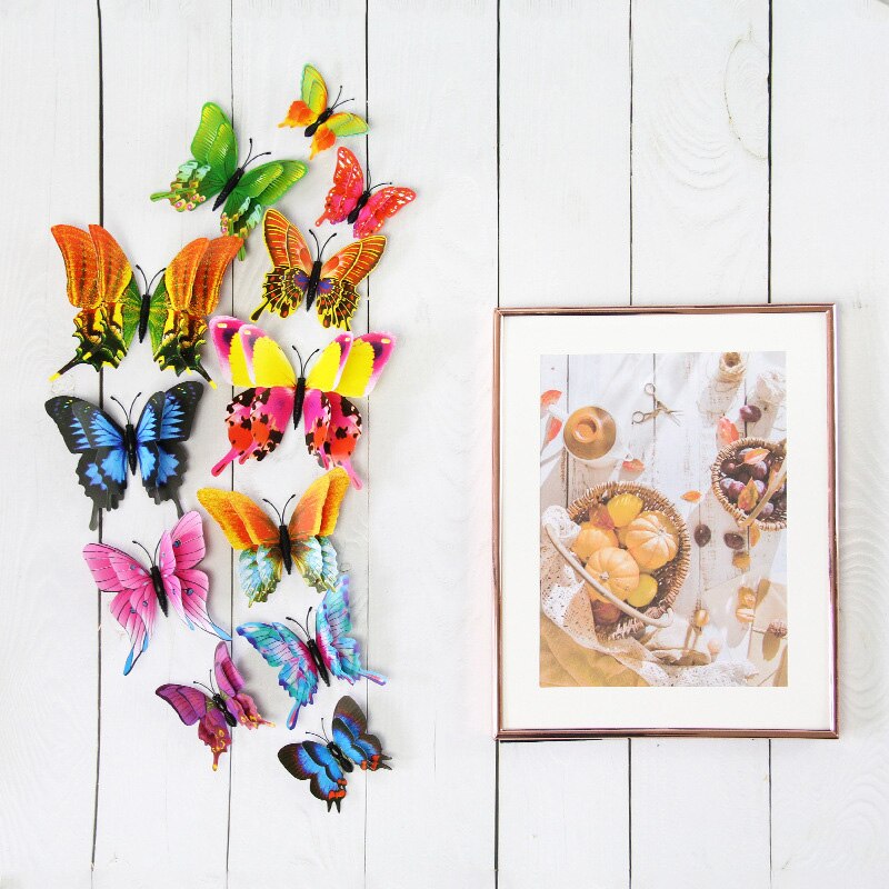 12 pièces/lot multicolore papillon Stickers muraux Double couche 3D bricolage papillons Stickers muraux pour décor à la maison salon