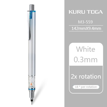 1Pcs Uni M5-559 Vulpotlood Automatische Draaien Kuru Toga Student Schrijven Continue Lood 2x Speed Rotaties 0.5Mm: White 0.3mm