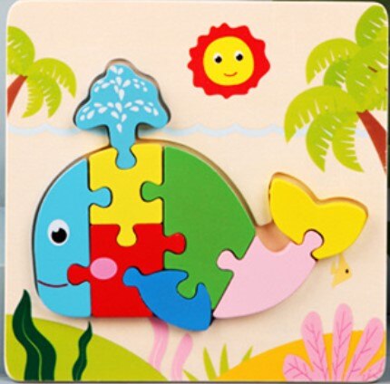 3D Wooden Puzzle Jigsaw Toys For Children Wood 3d Cartoon Animal Puzzles Intelligence Kids Early Educational Toys for children: Green