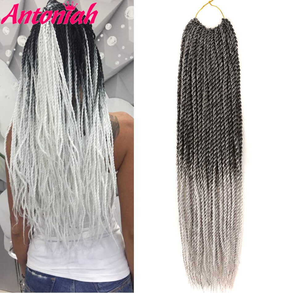 ANTONIAH Grey Senegalese Crochet Twist Braids Hair 18inch 30strands Grey Color Braid Hair Ombre Synthetic Senegal Braiding Hair