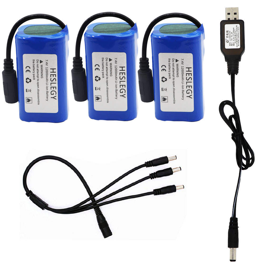 Hoge capaciteit Batterij 7.4V 12000mAh met USB Lader Voor T188 T888 -5 TH88 CF18 C18 RC Hoge Snelheid RC Voerboot Vissersboot