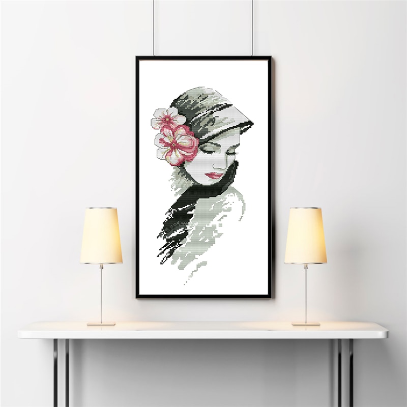 The Woman with the flowers Patterns Aida Canvas Cross Stitch DMC 11CT 14CT Cross Stitch Kits Handmade Embroidery Home Decor