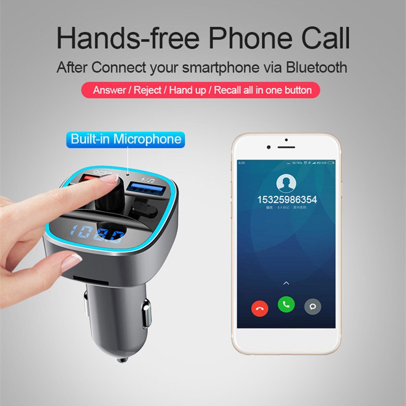 Schnelllade 3.0 autoladegerät für huawei  p30 pro mit freisprecheinrichtung, fm-transmitter, bluetooth, dual-usb-anschluss und  mp3 player-anschlüssen
