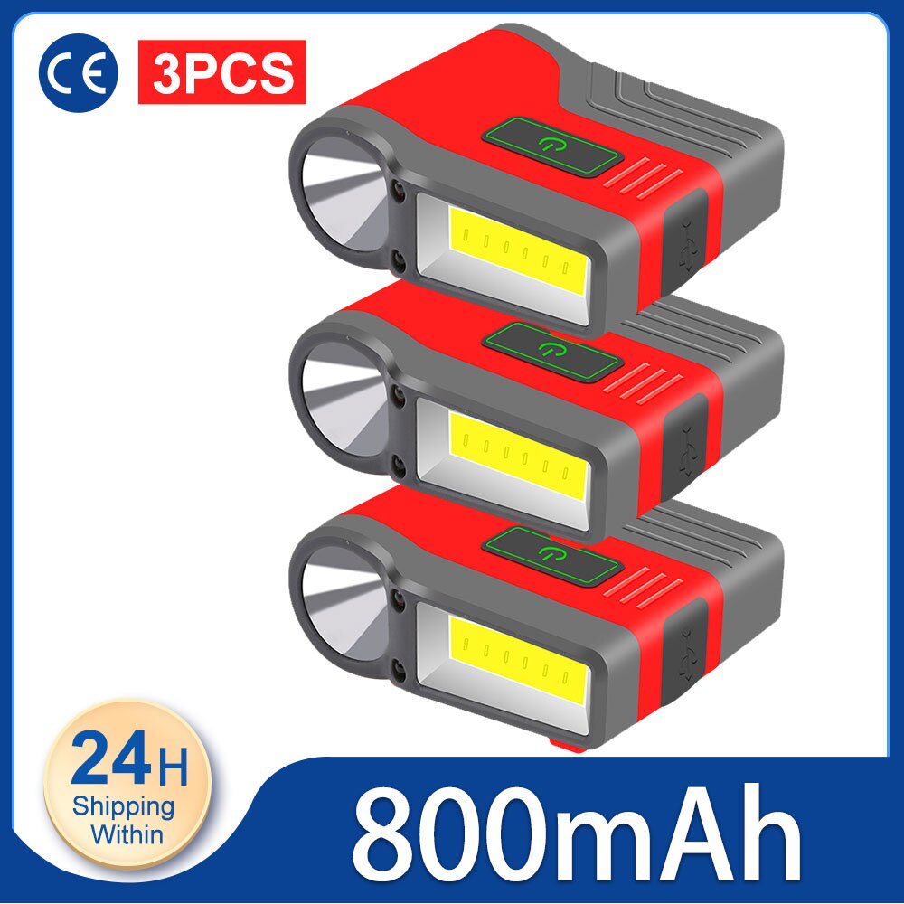Induction Cap Clip Light USB Charging Cap Clip Flashlight 2200mAh COB Flood Light Head Light Waterproof Fishing Camping Light: Red 3pcs 800mA