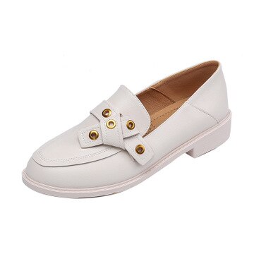 British Style Shoes Woman Female Footwear Shallow Mouth Soft Autumn White Sneakers Loafers With Fur Round Toe Slip-on Oxfor