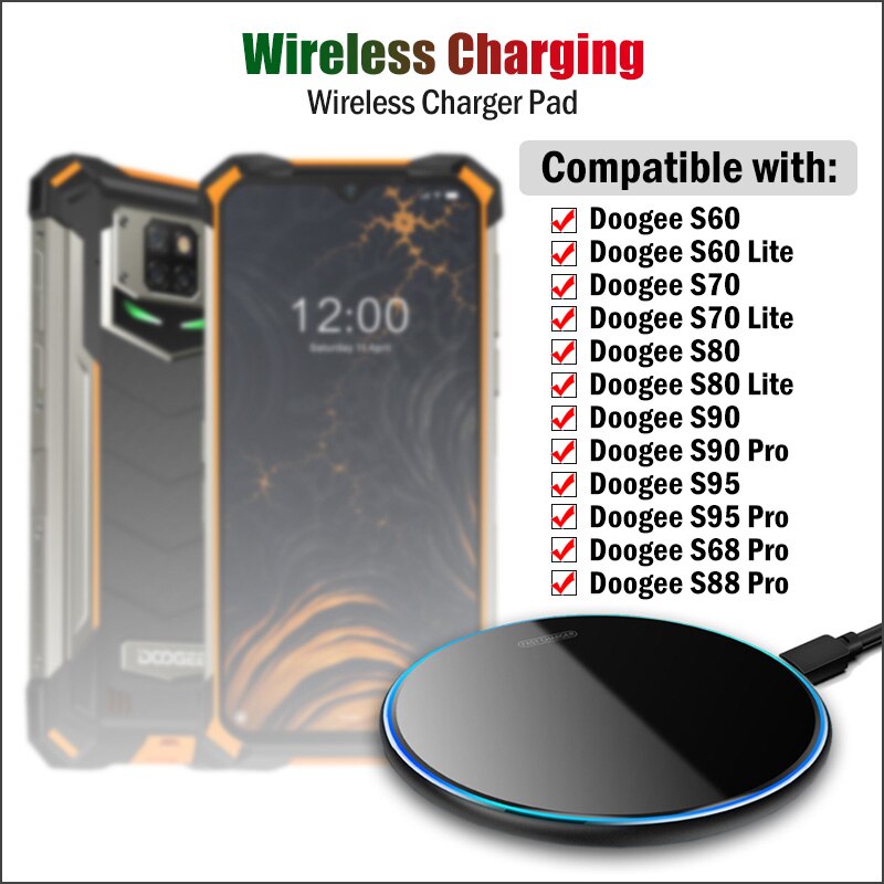 Qi 10W ricarica Wireless veloce per Doogee S90 S90C S95 S68 S88 S97 Pro Plus S60 S70 S80 Lite Pad caricabatterie Wireless per telefono robusto