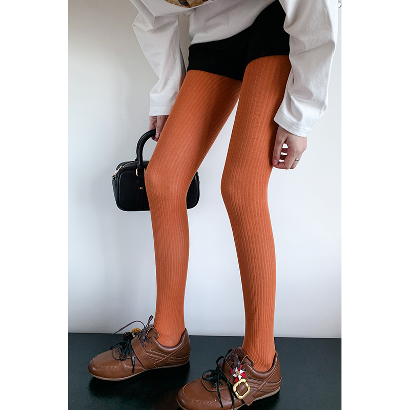 y2k Girls Knitted Striped Tights Women Autumn Winter Basic Casual Streetwear Pantyhose Stocking For Women: Gold