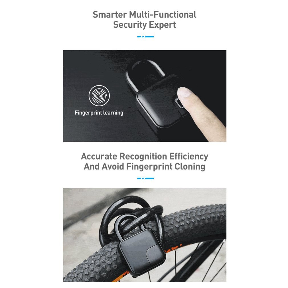 Smart Keyless Fingerprint Lock USB Rechargeable Electronic Anti-Theft Security Padlock IP65 Waterproof electronic door lock