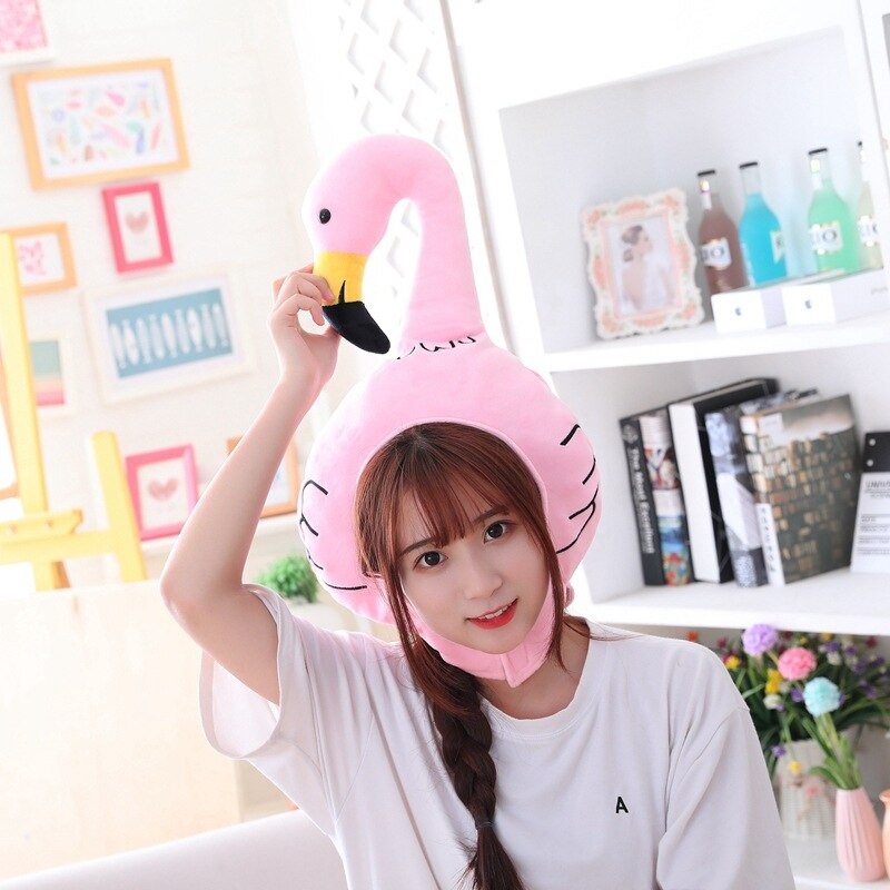 Flamingo Hat Animal Headgear Plush Toy Cap Party Kawaii Soft Cap Halloween Take Photo prop photo studio props