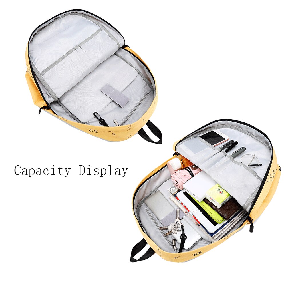 Waterdichte schooltas voor studenten, middelgrote schooltas, gele rugzak met letterprint, meisjes, tiener, universiteitsbenodigdheden, boekentas