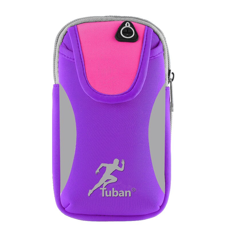 Brazalete para correr, funda para deportes al aire libre, soporte Universal para teléfono móvil, bolsa de brazo para teléfono con orificio para auriculares, correa elástica: purple pink