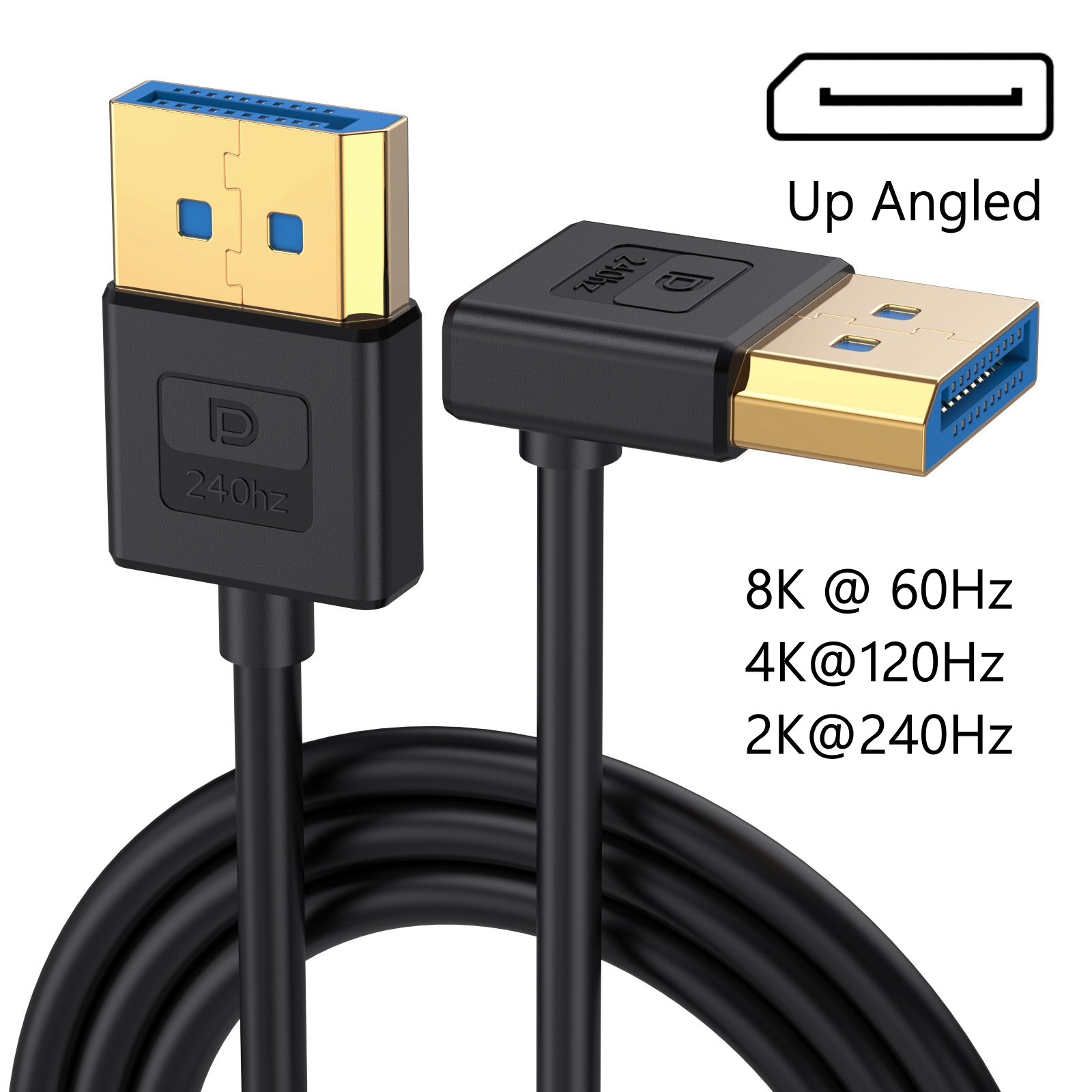 silicone cable Right Angle Displayport 1.4 Cable 90°Angled Displayport Cable 1.4V up to 8K 60Hz 4K/144Hz Supported 32.4Gbps: Red / 8m