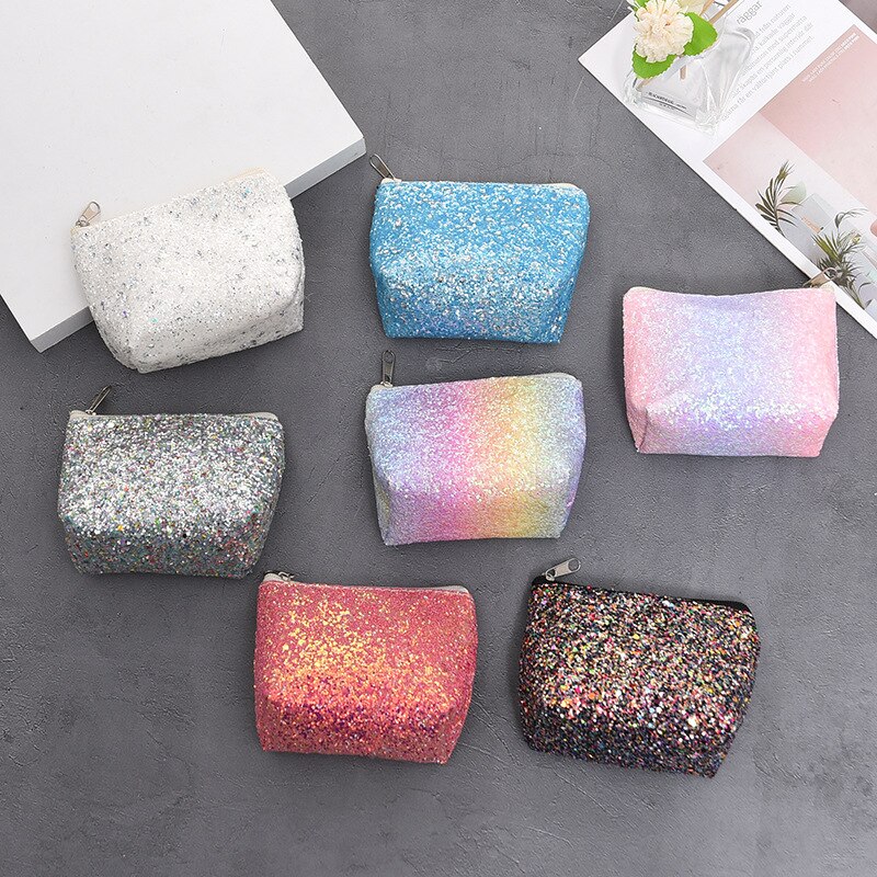 Lady's Cosmetic Bag Toiletry Organizer Sequins Refreshing Bling Bling Makeup Pouch Travel Kit Coin Bag Purse Makeup Bags