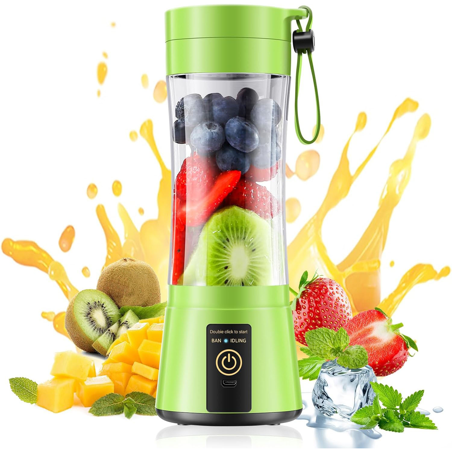 Portable Electric Juicer and Mini Blender for Fruit Smoothies and Juice Mixing Perfect for Home, Office, Travel Easy to Clean: green
