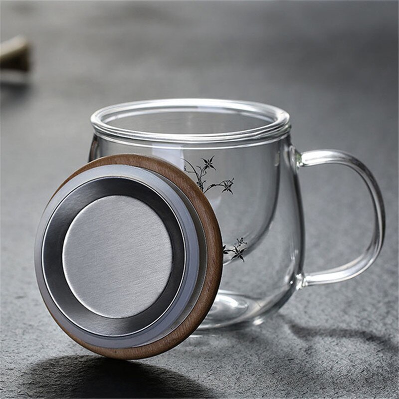Transparent Glass Tea Cups Household Flower Teacups with Lid and Filter Heat Resistant Water Mug Office Drinkware