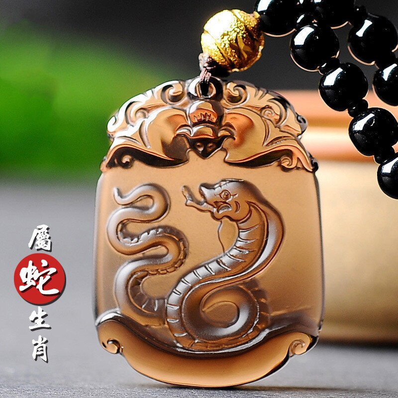 Natural Ice Obsidian 12 Chinese Zodiac Snake Pendant Boutique Jewelry Men's and Women's Necklace: 1