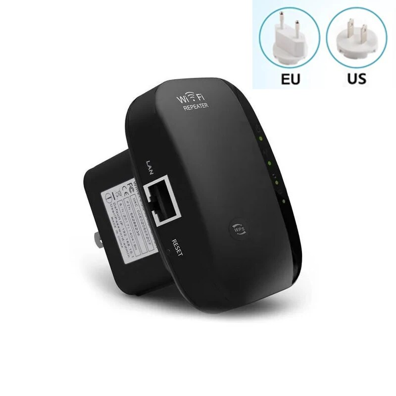 Wifi Repeater Wireless Signal Amplifier Extended Network Enhancer EU US Home Router 300m Through The Wall Bedroom Receive Moving: black / Bundle1