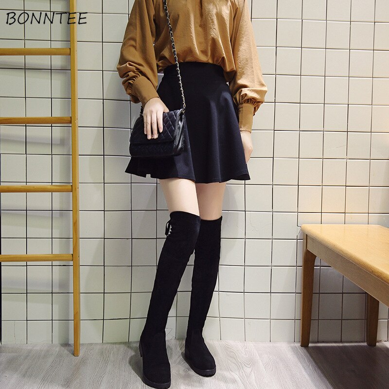 Laarzen Vrouwen Solid Flock Over-de-Knie Lange Laars Womens Trendy Koreaanse Vierkante Hak Winter Dij Hoge schoenen Vrouwelijke Warm