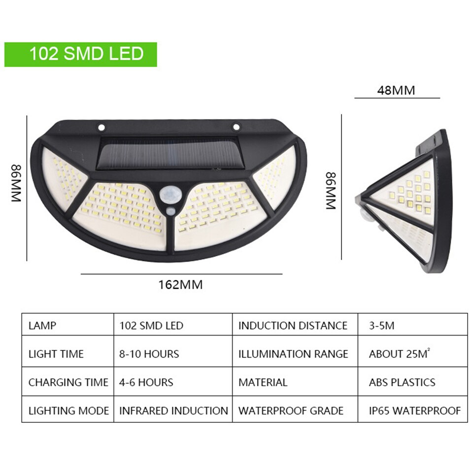 Solar PIR Sensor Street Light Outdoor Led Wall Lamp 3 Mode Motion SMD2835 102 Built in Battery Sunlight Powered Waterproof IP65