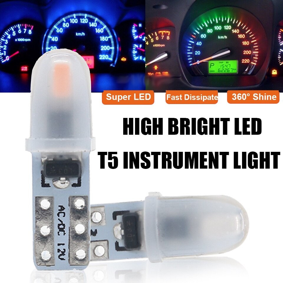 Ampoule Led T5 W3W W1.2W, 5 pièces, indicateur de lumière intérieur de voiture, jauge de tableau de bord, Instrument, lumière de Signal automatique 12V blanc,