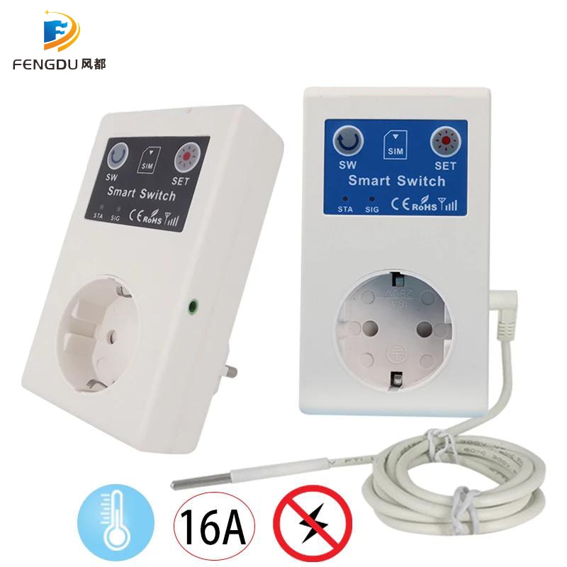 16A GSM SMS Smart Power Socket Outlet Temperature Sensor Controller Plug Intelligent Relay Switch Home Automation Remote Control