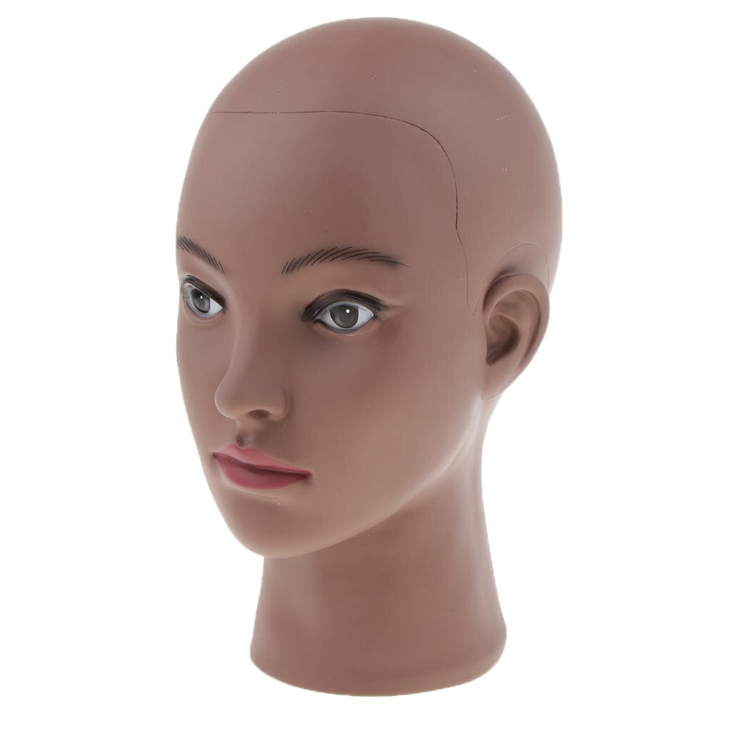 Mannequin Manikin Head - Black Female Bald Training Doll For Wigs Making and Hat Glasses Display