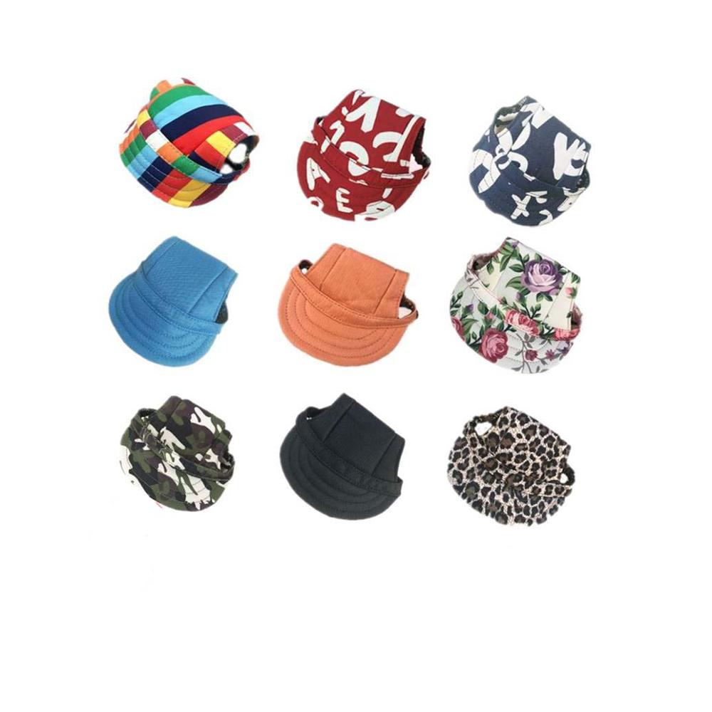 Sommar sällskapshund söt print keps baseballhatt liten hund med öronhål bowknot mesh andningsbara hundhattar