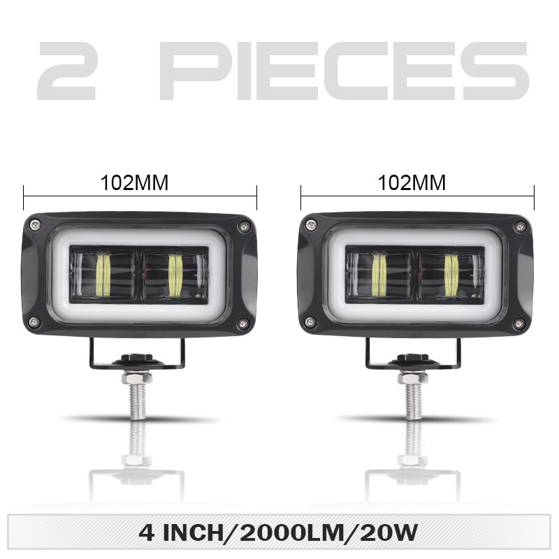8D Lens 4 Inch Led Rijden Licht Angel Eye 2000LM 20W 6000K Led Verlichting Dagrijverlichting fit Voor Offroad Suv Boot: 2pcs 8D White