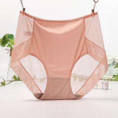 Sexy Ultra-thin Transparent Women Panties Large Sizes High Waist Traceless Perspective Mesh Underwear Plus Size Panties Xxxl: Shrimp