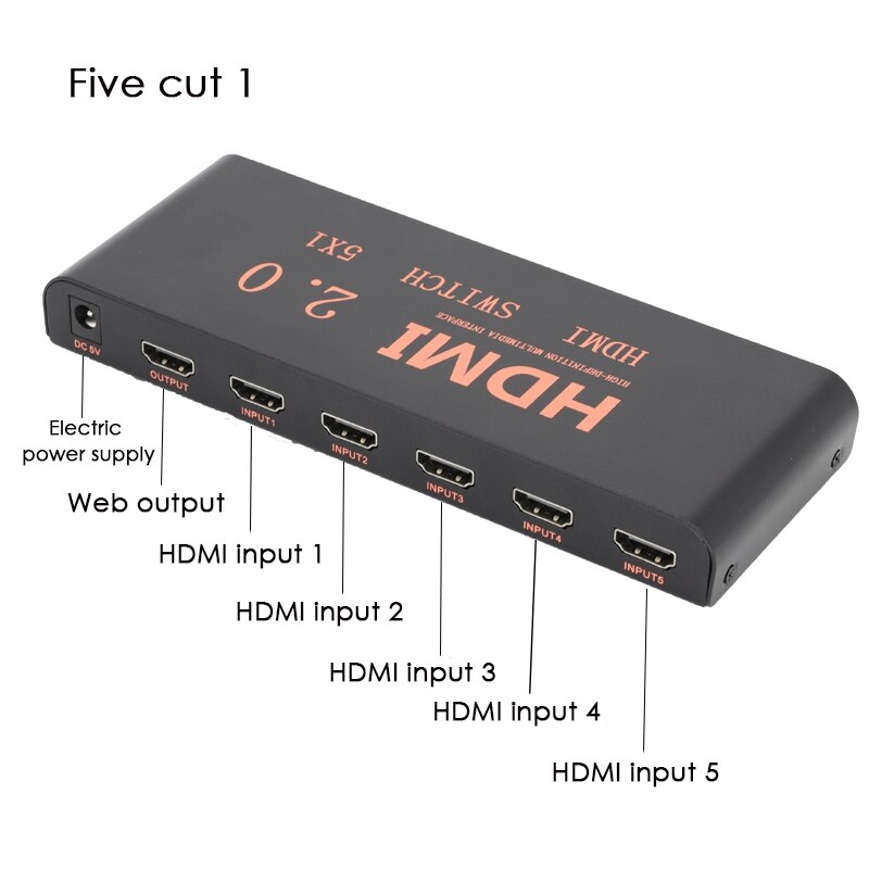 5 in 1 ud 2.0 switcher 4 k 60hz hd switcher understøtter blu-ray input /3d output / hdcp 2.2/ hdr dynamisk