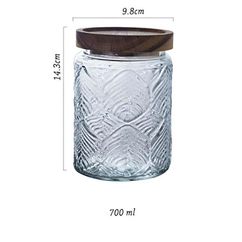 Relief Glass Storage Jar Carved Flower with Wooden Lid Sugar Crystal Jars Seal Tea Caddy Grain Dispenser Kitchen Supplies: C-3Solid wood cover