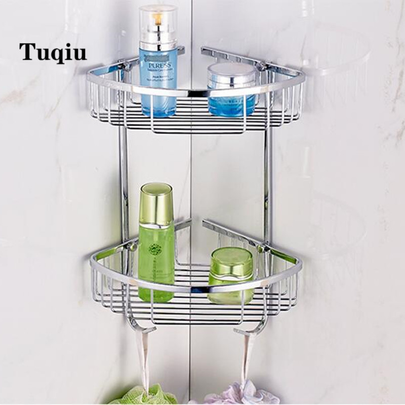 Wall mounted chrome 304 SUS bathroom Cosmetic Shelves Shower Rack Corner shelf Kitchen Storage Organizer Rack Holder