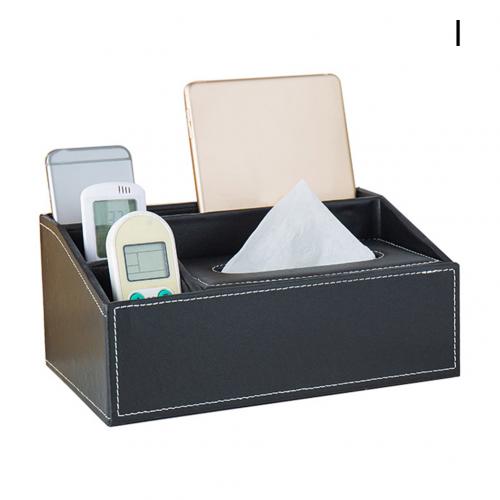Partitioned Faux Leather Tissue Box Home Desk Table Remote Control Phone Tissue Paper Napkin Storage Box Holder Organizer: I