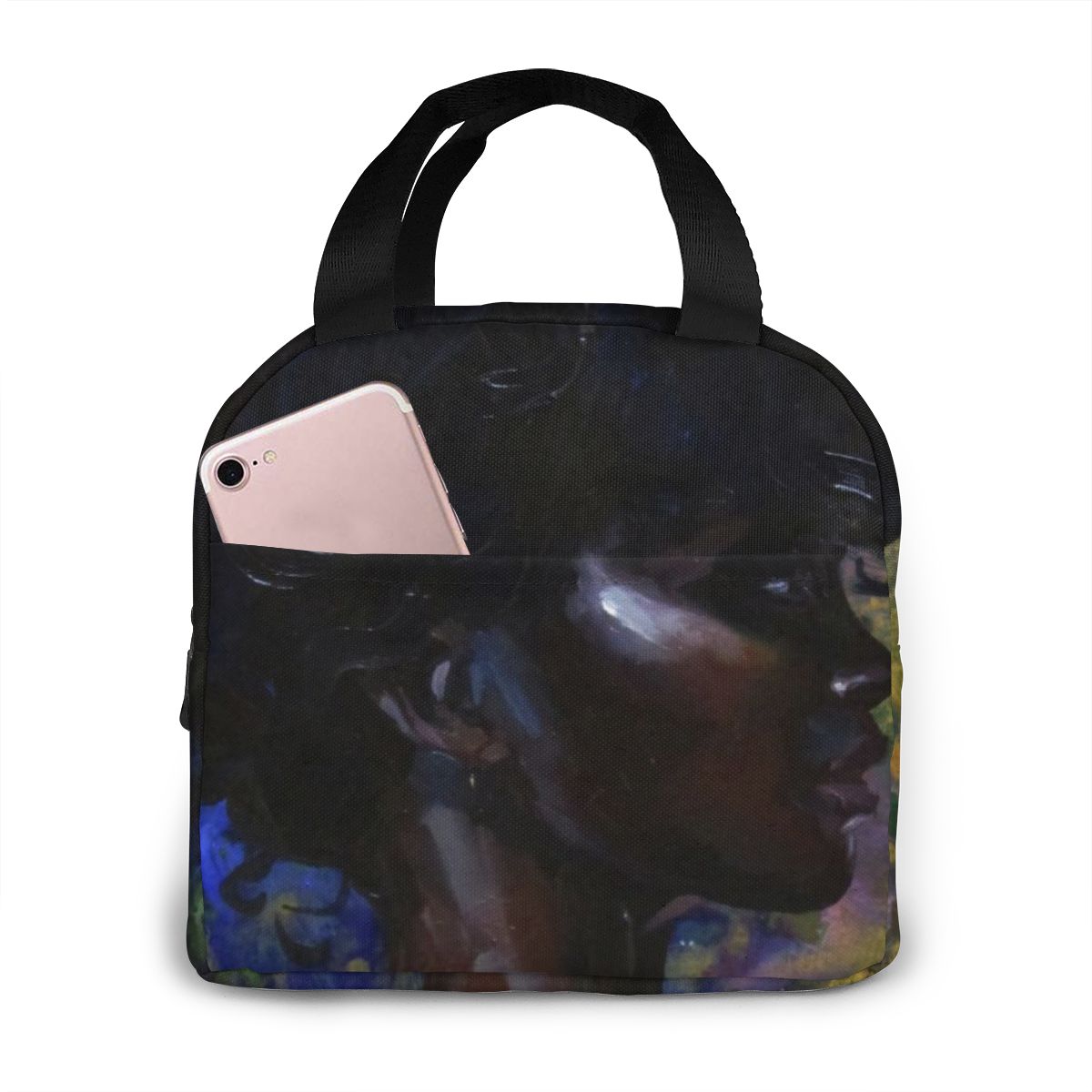 Afrikaanse Vrouw Lunch Tas Draagbare Geïsoleerde Thermische Cooler Bento Lunchbox Tote Picknick Opbergtas Pouch: Black 3