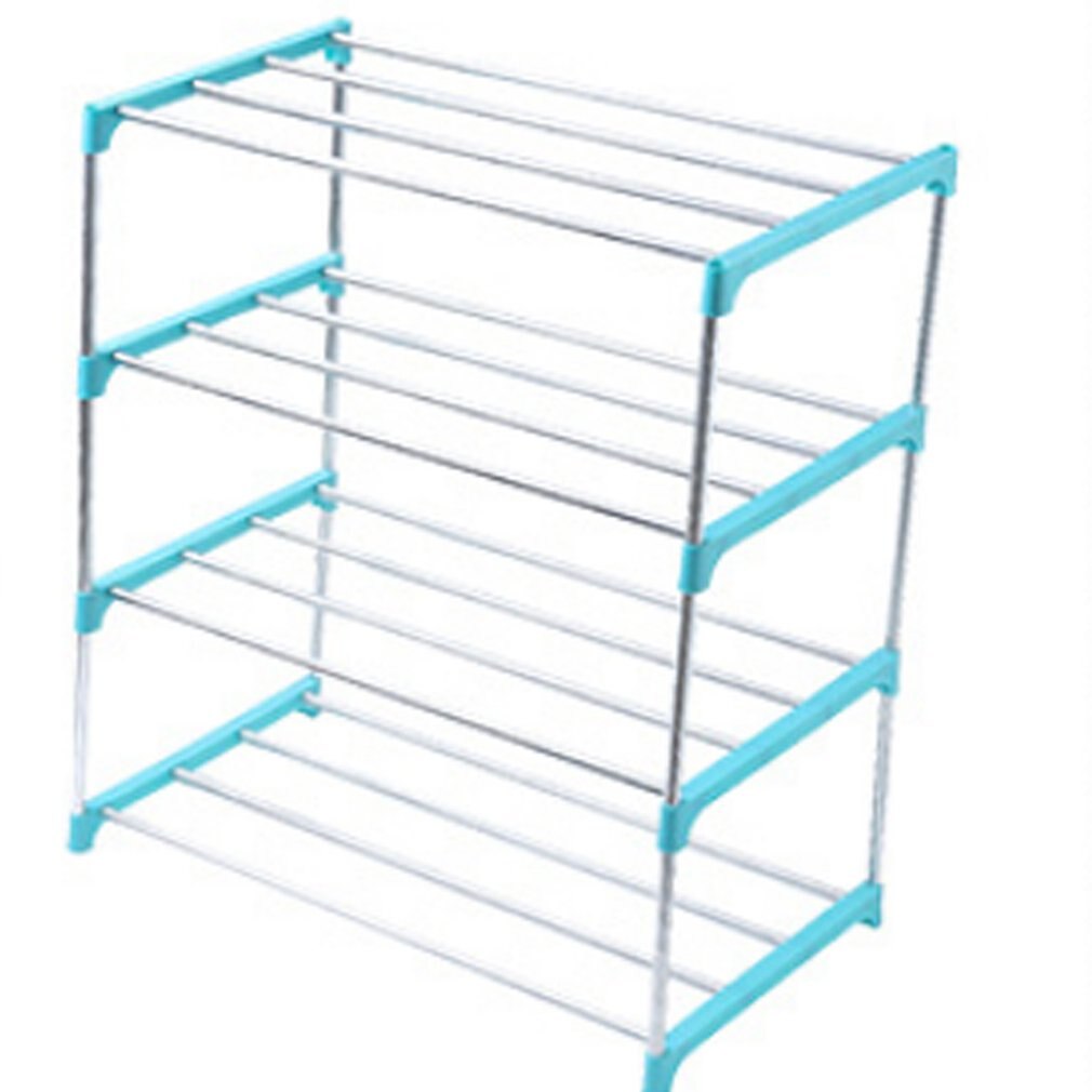 Simple Multi Layer Shoe Rack Stainless Steel Easy Assemble Storage Shelf Shoe Cabinet: 4 layers blue