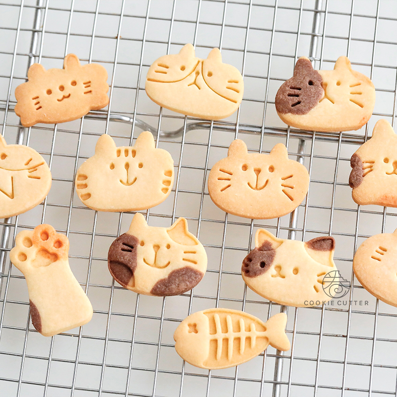 Juego de sellos y cortadores de galletas con forma de gato y pez de dibujos animados, moldes en relieve para galletas con forma de pata de gato, herramientas de decoración de pasteles y Fondant