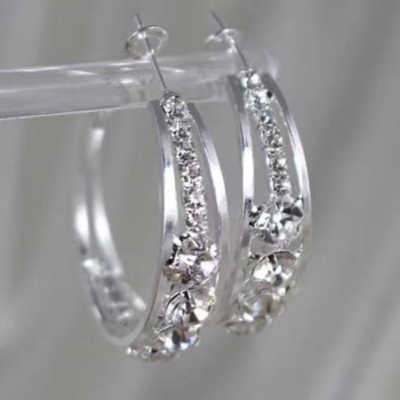 Cirkel Kristal Hoepel Oorbellen Goud Zilver Kleur Geometrische Opknoping Dangle Oorbellen Voor Vrouwen Vrouwelijke Mode-sieraden