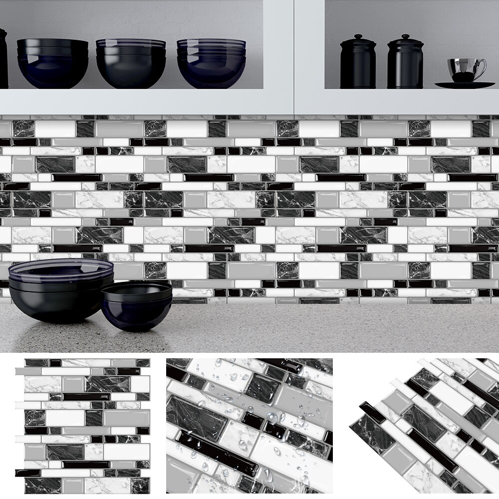 HomeyMosaic Peel and Stick Backsplash Tile for Kitchen,12"x12" 3D Wall Vinyl Stickers Subway Panel Marble