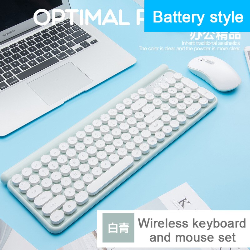 Smart Sleep Rechargeable Wireless Mouse and Keyboard Set Silent Mouse Battery Keyboard Round Keys Keyboard PC Computer Keyboards: Battery style Green