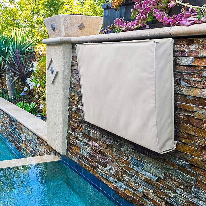 Outdoor TV Cover 30 inch - 32 inch Beige Weatherproof Universal Protector for LCD, LED, Plasma Television Screens. Built in Bo