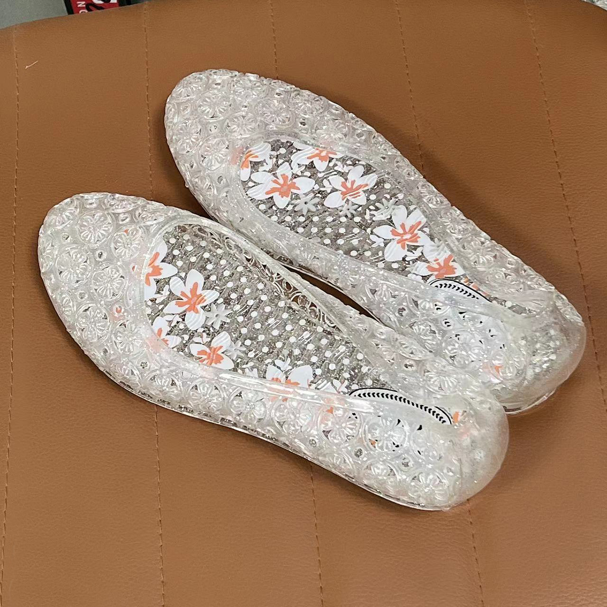 Sandalias De Mujer, Sandalias planas con lentejuelas para Mujer, zapatos De gelatina para playa para Mujer, Sandalias planas transparentes: Transparente / 36