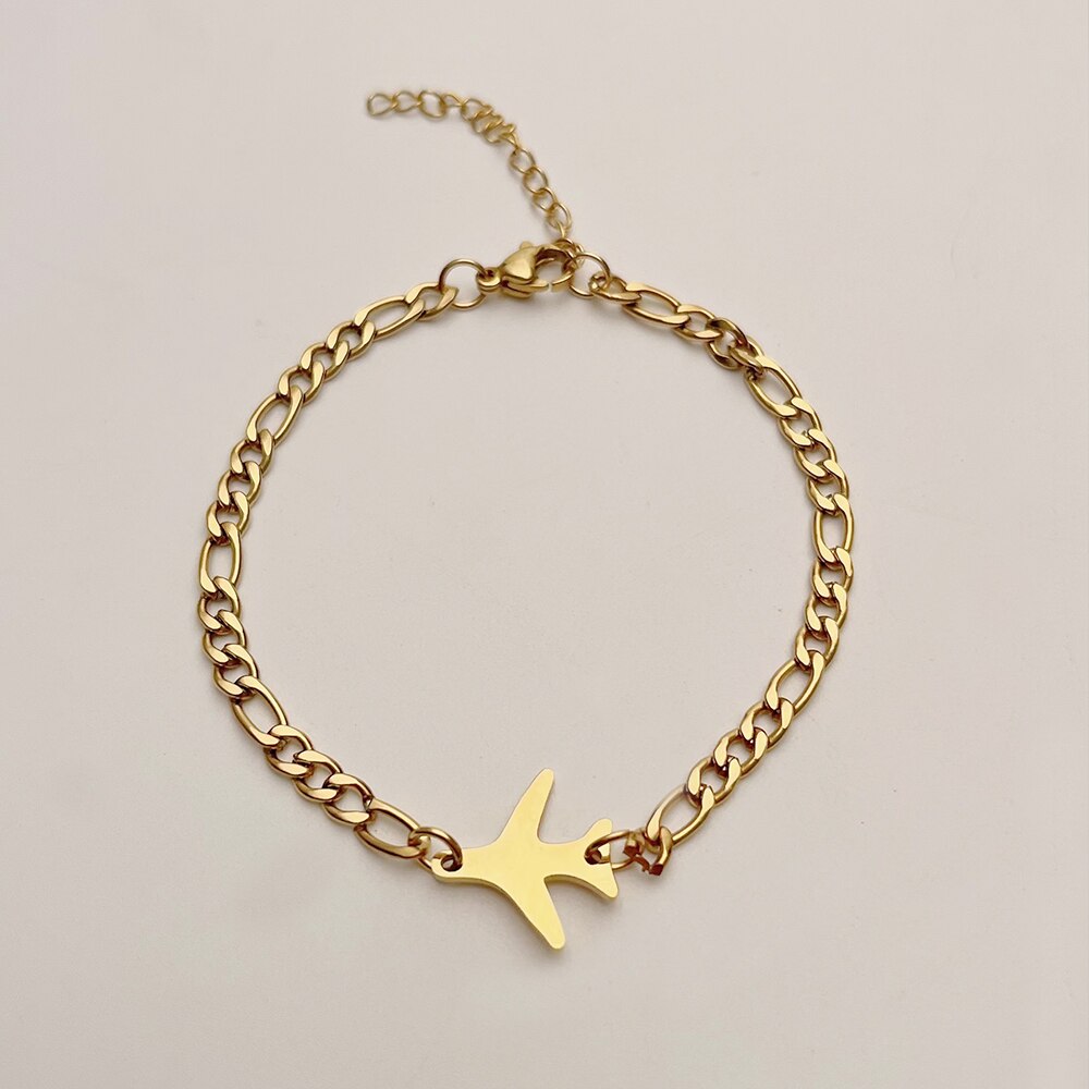 Sevenlv-abalorio de avión dorado de acero inoxidable para hombre y mujer, pulsera Vintage con doble agujero, colgante de avión, de joyería: gold for women