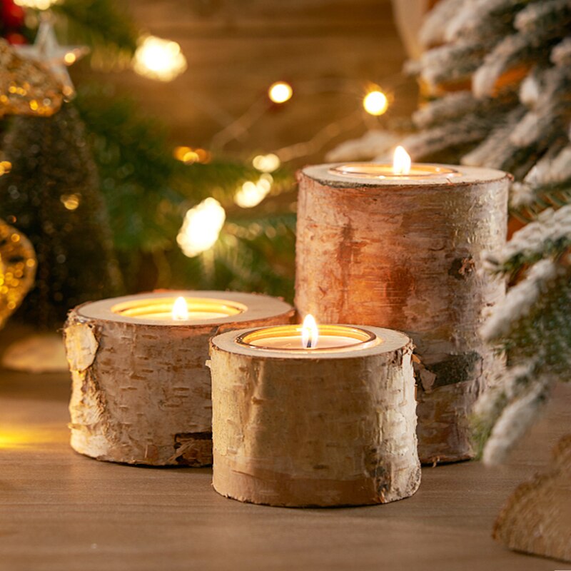 Retro Rustic Wedding Centerpieces Candle Decor Wooden Candle Holder Base Christmas Birthday Table Tea Light Candle Decor