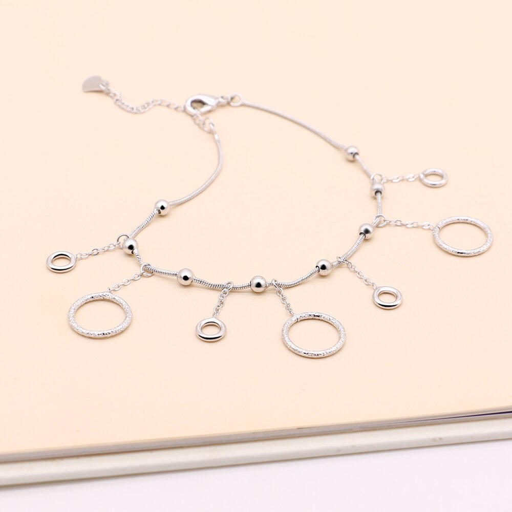 925 Sterling Silver Shape Anklet Bracelet Chain Ankel for Women round pendant Women/Girl jewelry