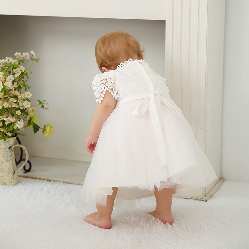 Baby flicka dopklänning vit spets första födelsedag dop klänning spädbarn kläder 6150bb
