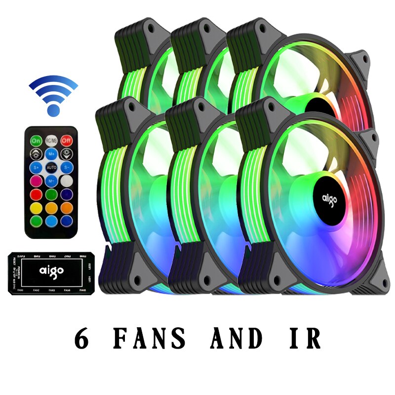 Aigo AR12 Cooler PC Cooling Argb Fan RGB Fan 120mm Fan Cooler RGB Cooling Argb Mute IR AURA SYNC Computer Gaming Fans For PC: 6 FANS IN 1