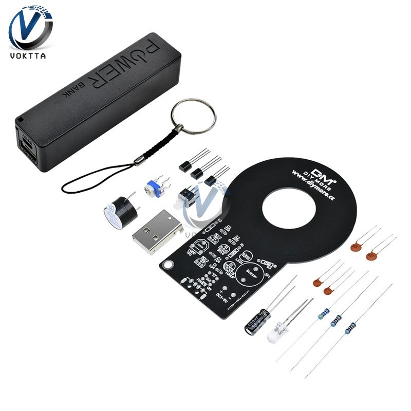 Metaldetektor sæt  dc 3v-5v 60mm detektiv berøringsfri sensor modul med 18650 usb power bank box gør det selv sæt metaldetektor finder: Med sort boks