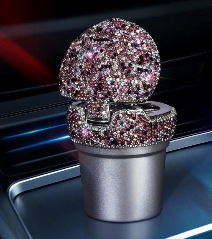 Strass Draagbare Auto Asbak met Led Licht Kristal Diamant Auto Ash Tray Asbak Opslag Bekerhouder voor Meisjes Auto Accessoires: purple