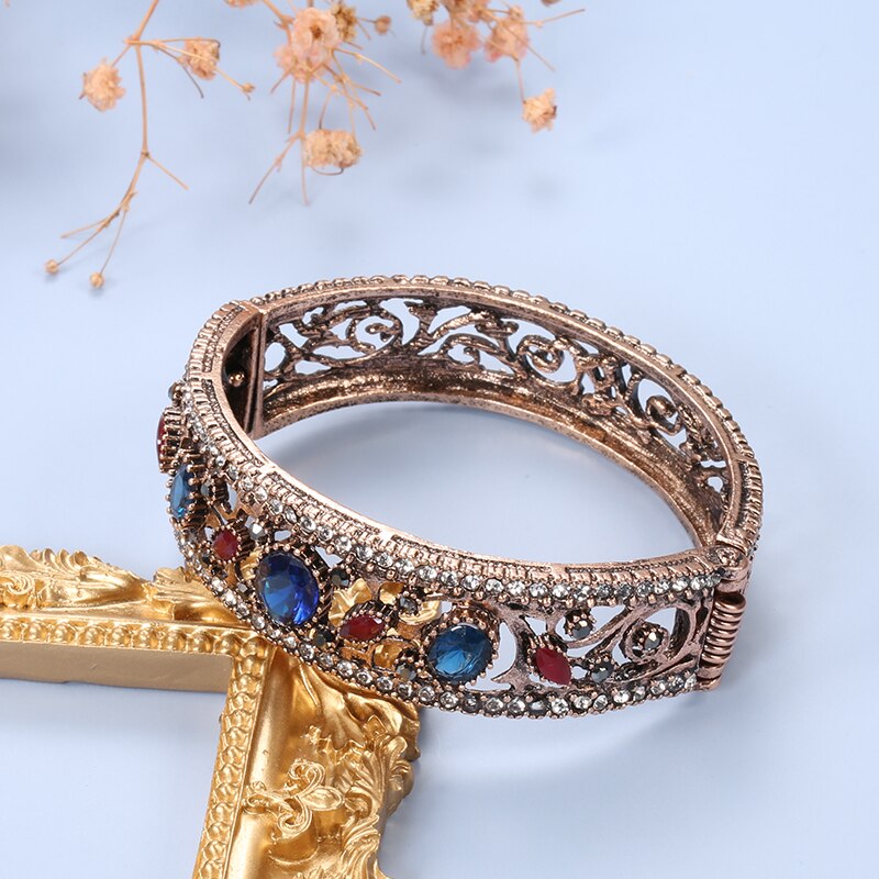 Kinel Vintage Turkse Armbanden Ronde Resin Manchet Armbanden Voor Vrouwen Antiek Goud Kleur Banquent Sieraden Dames Favoriete