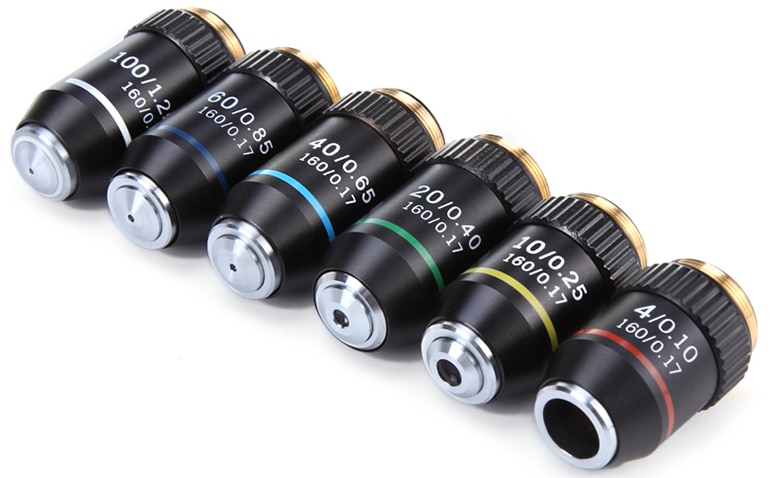 hilo de RMS 160/0 17 4X 10X 20X 40X 60X 100X (aceite) Microscopio biológico de lente de objetivo